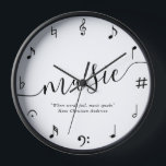 Horloge Amateurs de musique personnalisée<br><div class="desc">Hans Christian Andersen cite : Là où les mots échouent,  la musique parle. Personnalisez ce design avec votre propre citation,  des paroles de chansons spéciales,  un nom,  ou une date pour un design unique pour les amateurs de musique.</div>