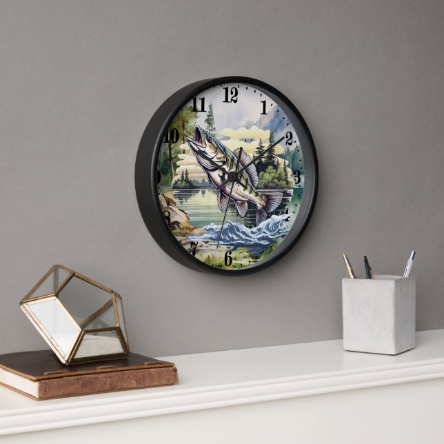 Horloge Amateurs de pêche cool lac aquarelle (Bureau)