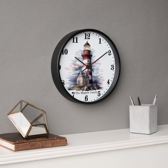 Horloge Amateurs du phare de Cute Beach ajouter le nom (Bureau)