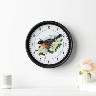Horloge American Robin and Dogwood Flowers