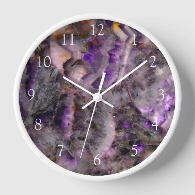 Horloge Améthyste Quartz violet abstrait, granit violet (Recto)