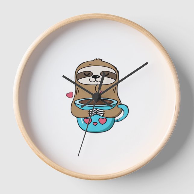 Horloge Amoureux De Café Chibi Sloth - Cute Kawaii Sloth H (Recto)