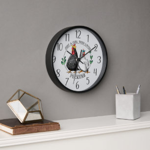 Horloge amoureux du poulet amusant art du mot