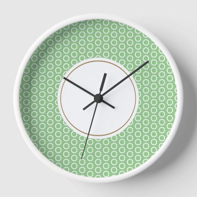Horloge Amusant Géométrique Sage Vert Blanc Carrelage Art  (Recto)