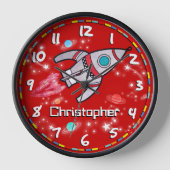 Horloge Amusants enfants garçons roquette nom de l'espace  (Front)