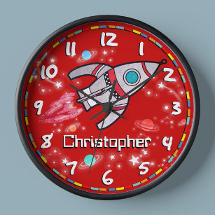 Horloge Amusants enfants garçons roquette nom de l'espace 