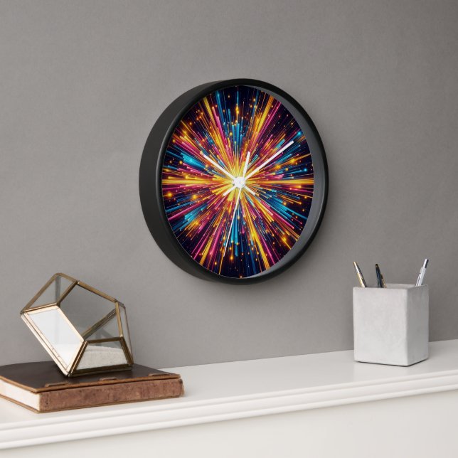 Horloge analogique du cadre noir en bois Starburst (Bureau)