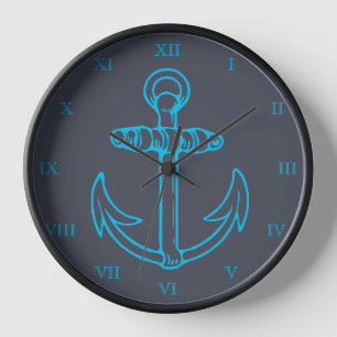 Horloge Ancre bleue Numéros romains Bateau ou bateau