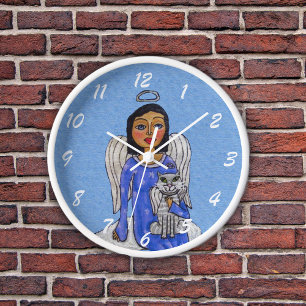 Horloge Angel sur le nuage tenant blanc Angel Chat Silver