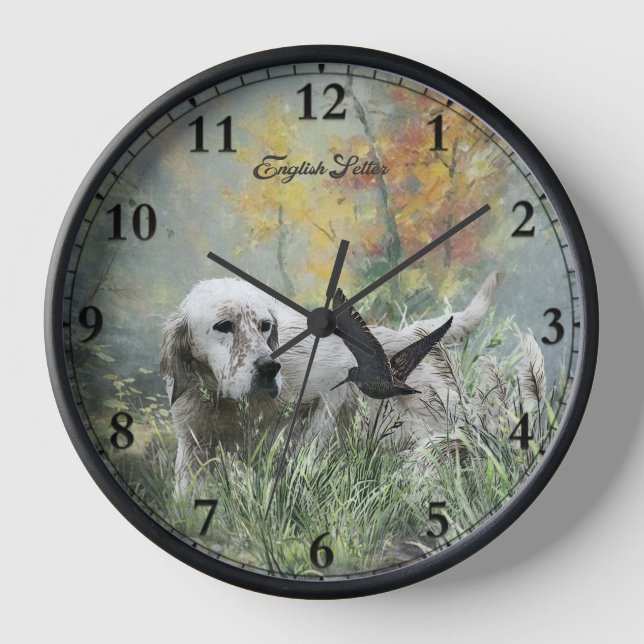 Horloge Anglais Setter, saison de chasse à la bécasse, Art (Recto)