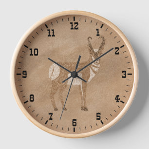 Horloge Antilope Pronghorn debout au Sud-Ouest encadré