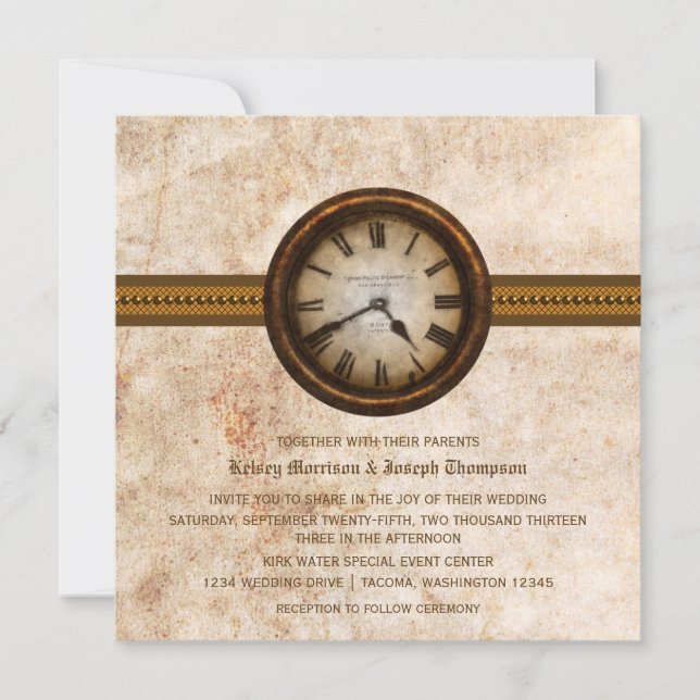 Horloge antique Faire-part de mariage, Brown (Devant)