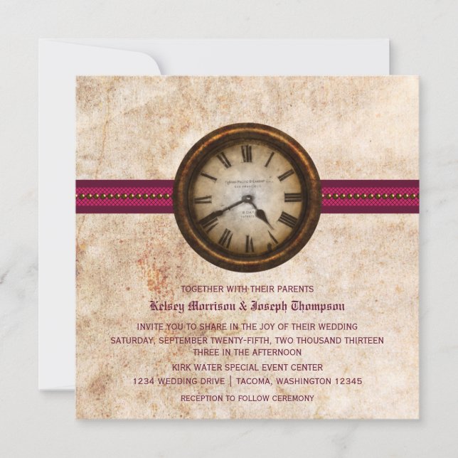 Horloge Antique Faire-part de mariage, Fuchsia (Devant)