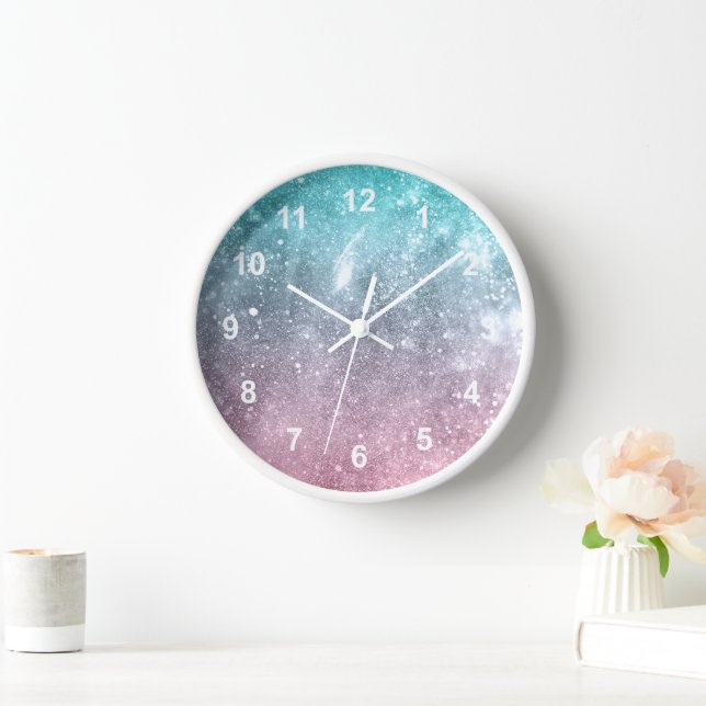 Horloge Aqua blue Pink ombre mer galaxie abstraite avec le (Maison)