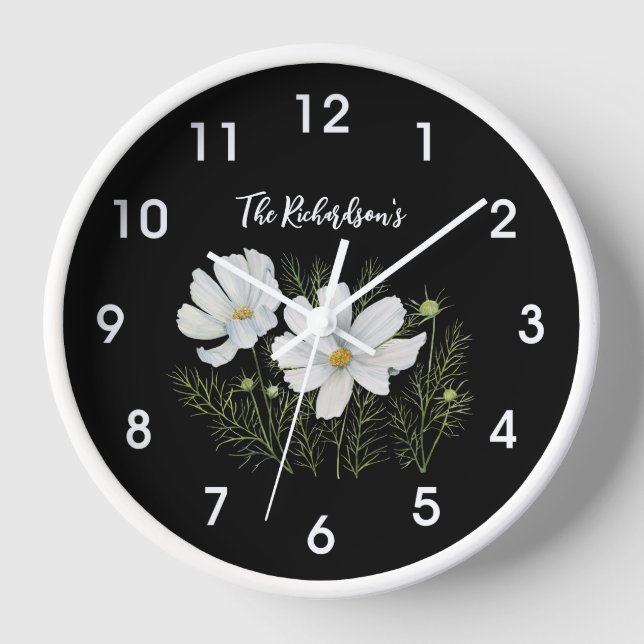 Horloge Aquarelle Blanc Cosmos Fleurs Peinture Botanique (Recto)