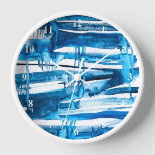 Horloge Aquarelle bleu art abstrait
