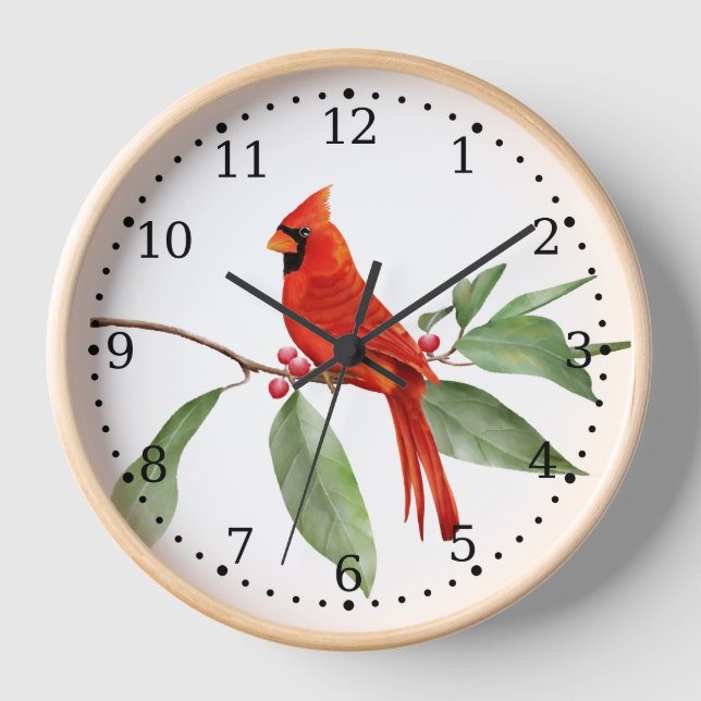 Horloge Aquarelle Bleu Vert Rouge Cardinal Bird (Recto)