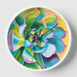 Horloge Aquarelle botanique succulent