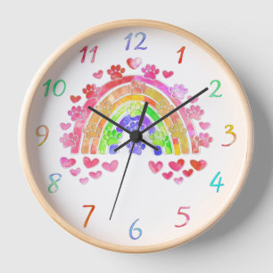 Horloge Aquarelle Chien Arc-En-Ciel Empreintes de pattes E
