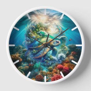 Horloge Aquarelle colorée Tortue de mer