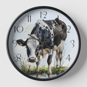 Horloge Aquarelle de vache laitière de ferme