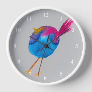 Horloge Aquarelle d'oiseau bleu