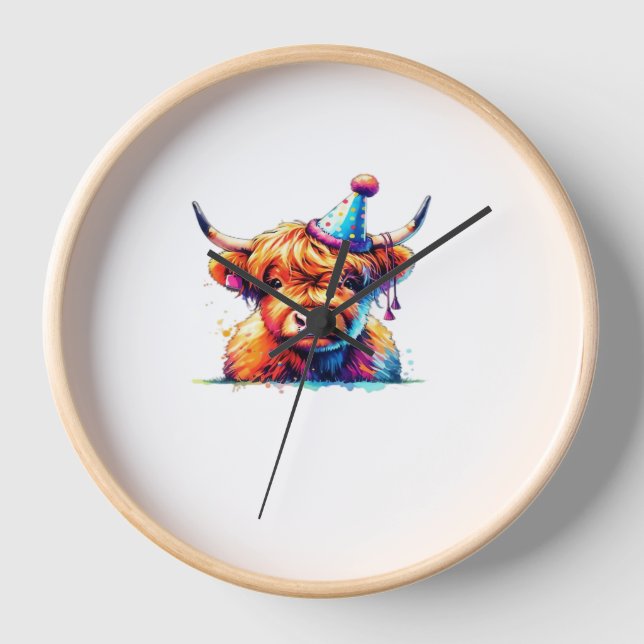 Horloge Aquarelle écossaise Highland Cow Anniversaire Esse (Recto)
