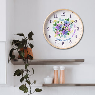 Horloge Aquarelle Florale Meilleure maman jamais, mur pers