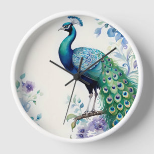 Horloge Aquarelle florale Peacock