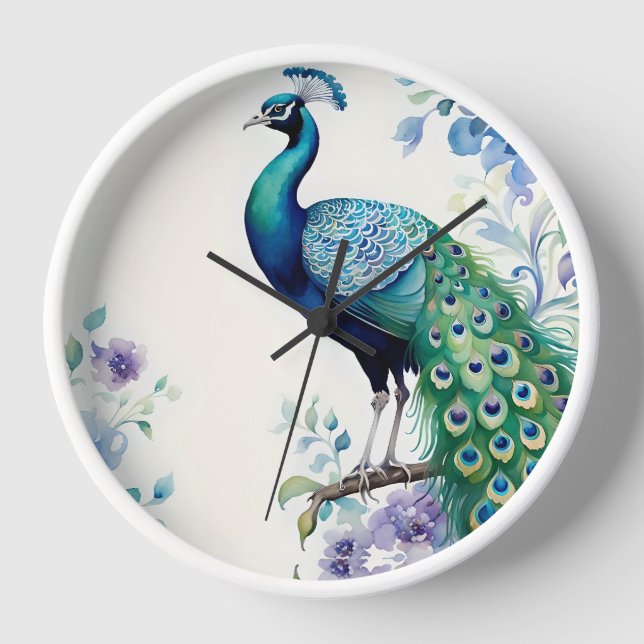 Horloge Aquarelle florale Peacock (Recto)