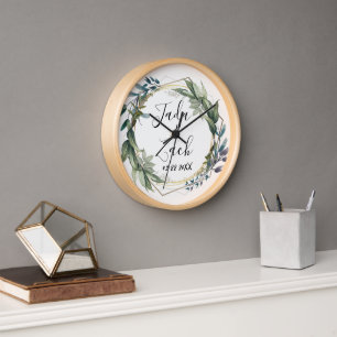 Horloge Aquarelle Mariage de couronnes botaniques