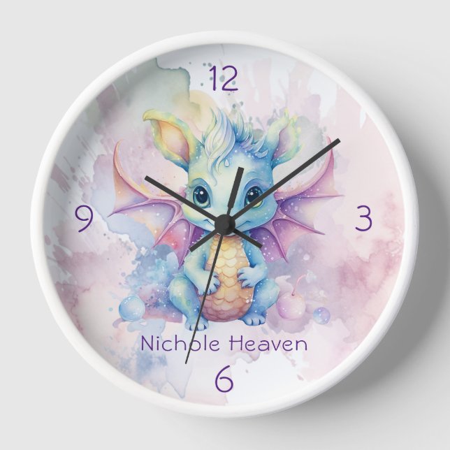 Horloge Aquarelle Pastel Dragon Girl Baby shower Cadeau (Recto)