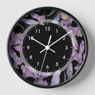 Horloge Aquarelle Purple Irises Illustration botanique