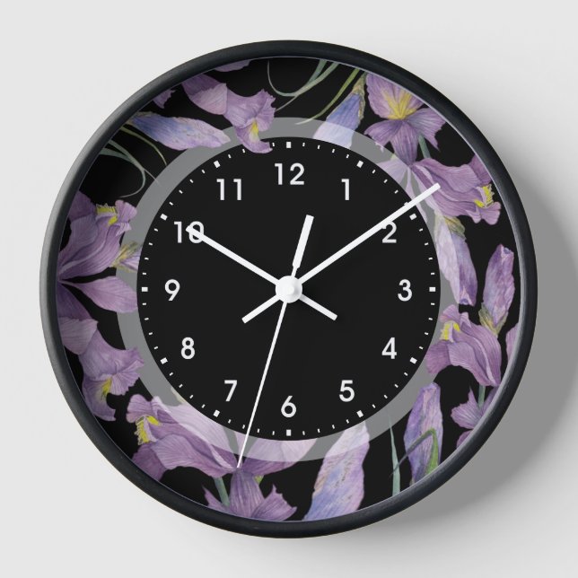 Horloge Aquarelle Purple Irises Illustration botanique (Recto)