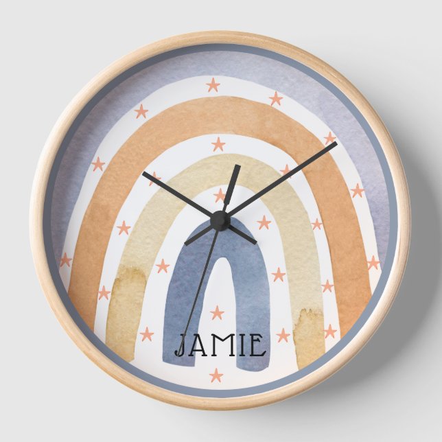 Horloge Aquarelle Rainbows & Stars Personnalisé (Recto)