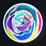 Horloge Aquarelle rose pop art bleu<br><div class="desc">Pop art de la peinture originale aquarelle d'un rose bleu abstrait aux couleurs colorées. Style pop art.</div>