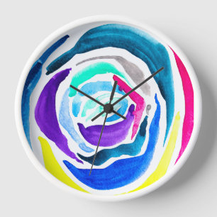 Horloge Aquarelle rose pop art bleu