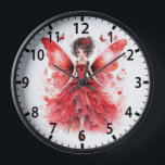 Horloge Aquarelle rouge mignonne Fairy Girl<br><div class="desc">Aquarelle rouge mignonne Fairy Girly Girls Wall Horloges comporte une jolie fée d'aquarelle rouge avec papillons. Créé par Evco Studio www.zazzle.com/store/evcostudio</div>