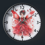 Horloge Aquarelle rouge mignonne Fairy Girl<br><div class="desc">Aquarelle rouge mignonne Fairy Girly Girls Wall Horloges comporte une jolie fée d'aquarelle rouge avec papillons. Créé par Evco Studio www.zazzle.com/store/evcostudio</div>