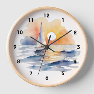 Horloge Aquarelle Voilier Voilier Nautique Coucher de sole