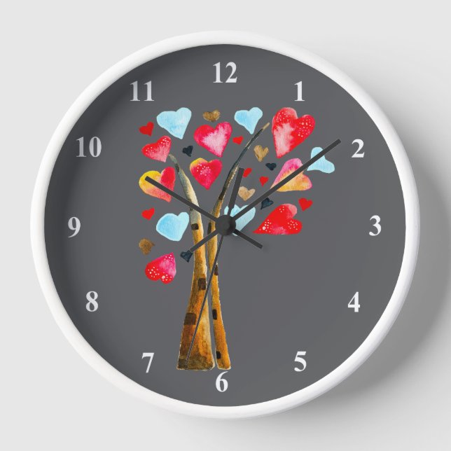 Horloge Arbre de coeurs valentines fantaisistes (Recto)