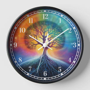 Horloge Arbre De Vie Arc-En-Ciel Surréaliste