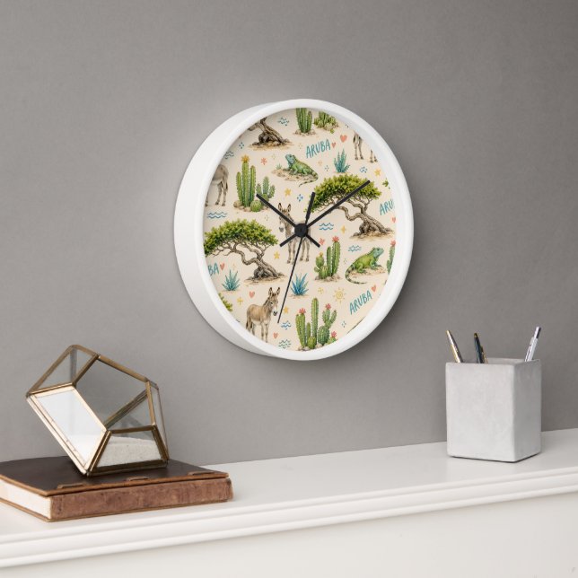 Horloge Arbre divi d'Aruba, âne, iguane, cactus (Bureau)