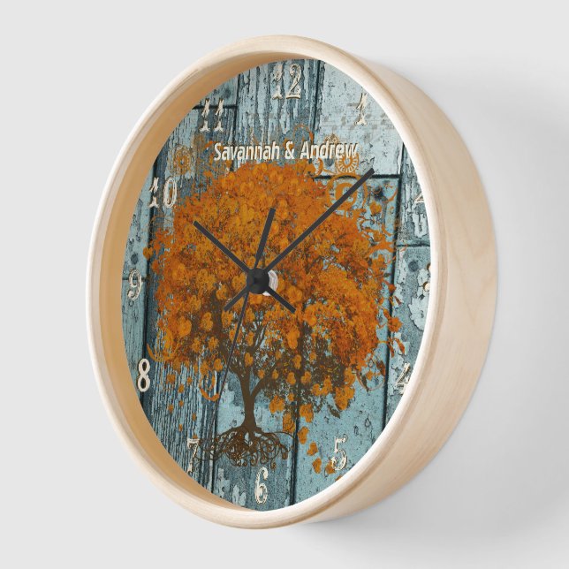 Horloge Arbre en bois personnalisé de style rustique ancie (Angle)