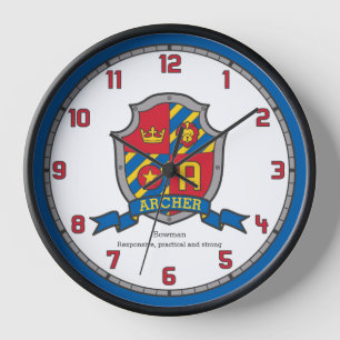 Horloge Archer name meaning heraldry shield letter