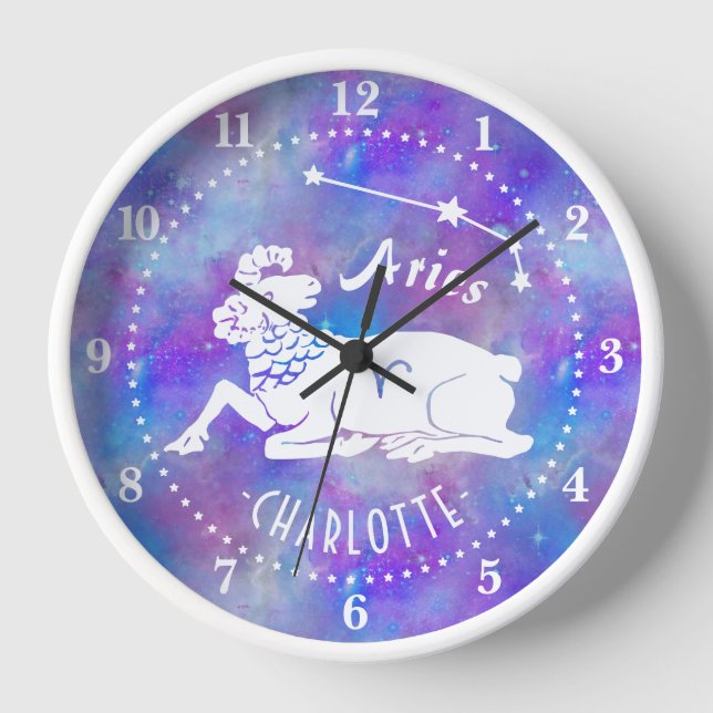 Horloge Aries Ram Constellation Stars Custom Birthday (Recto)