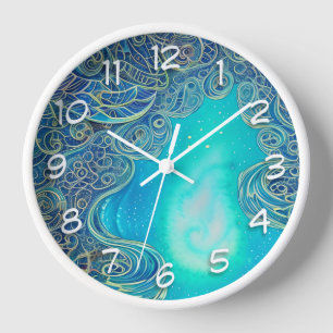 Horloge Art Abstrait bleu et Turquoise