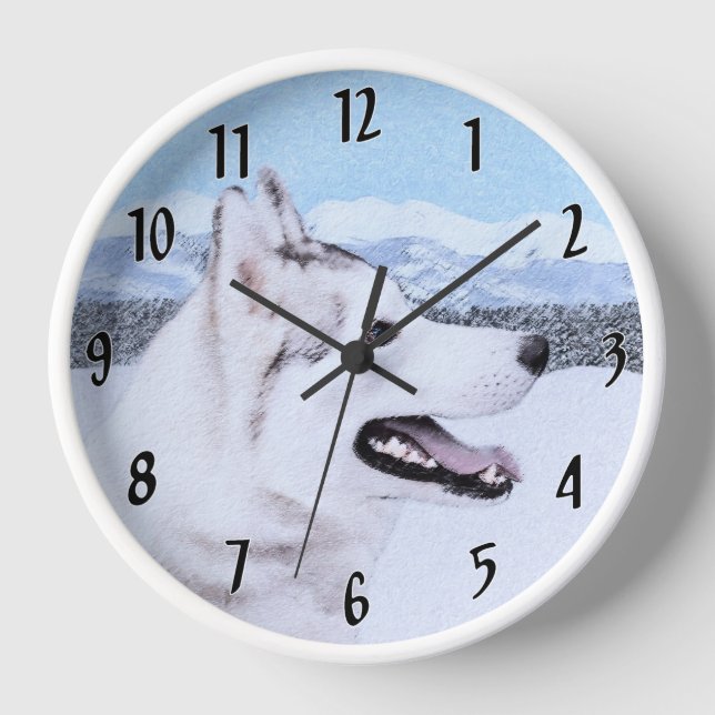 Horloge Art de chien de peinture de chien de traîneau (Recto)
