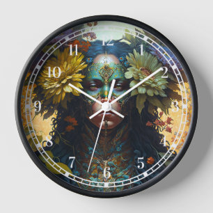 Horloge Art de la déesse des fleurs Imaginaire