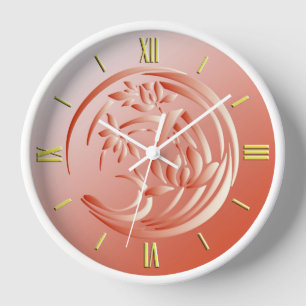 Horloge Art Deco Lily pattern - coral orange